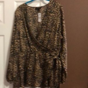 Lane Bryant Leopard Plus Size Blouse with side of the waist tie.